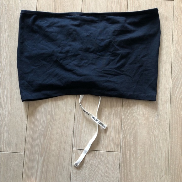 NWT Tommy Jeans Ruched Crop Top with Logo Strings in Navy Size L - Picture 5 of 10